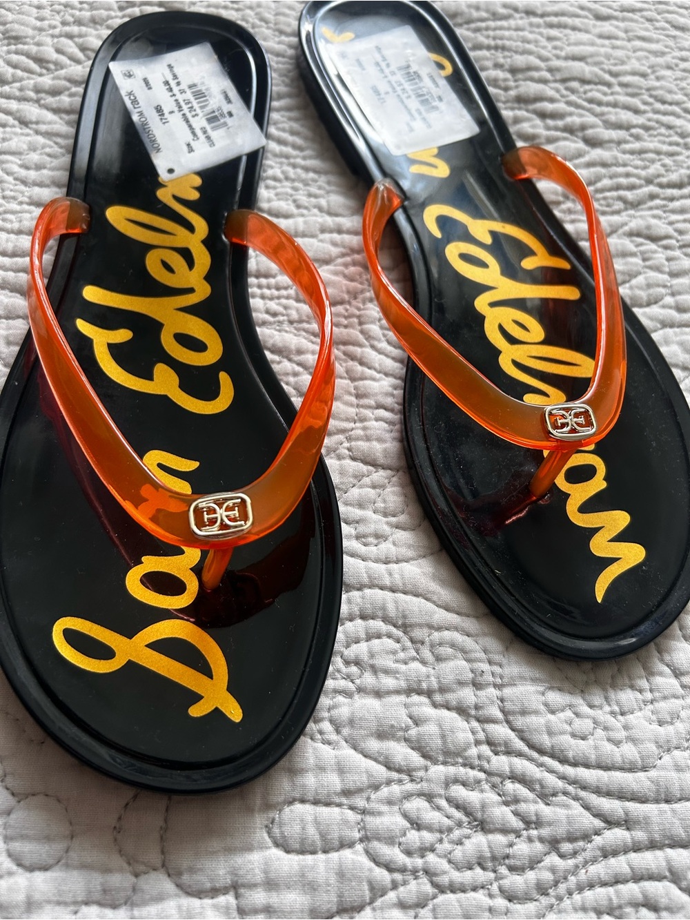 Sam Edelman Dean Clear Red Jelly Flip Flops Sandals Size 9 Orange Black NWT